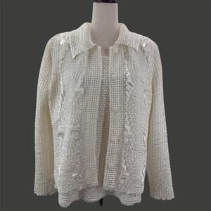 PERSONA Crinkle Stretch Blouse SET sz Large Neutral Capsule Career Casual Event